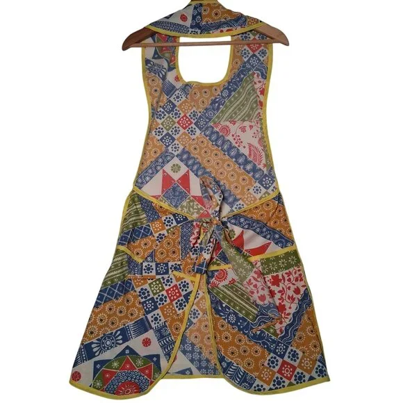 Vinitage Apron Adult Patchwork Floral Print Yellow Pockets Grannycore - Picture 4 of 14